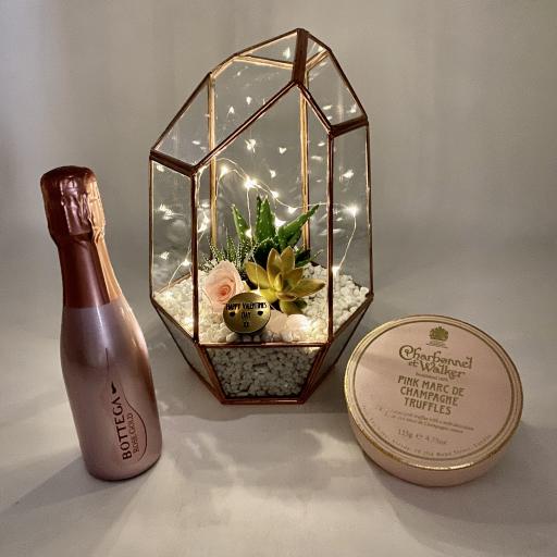 Valentines White Copper Gem Terrarium Prosecco Gift Set